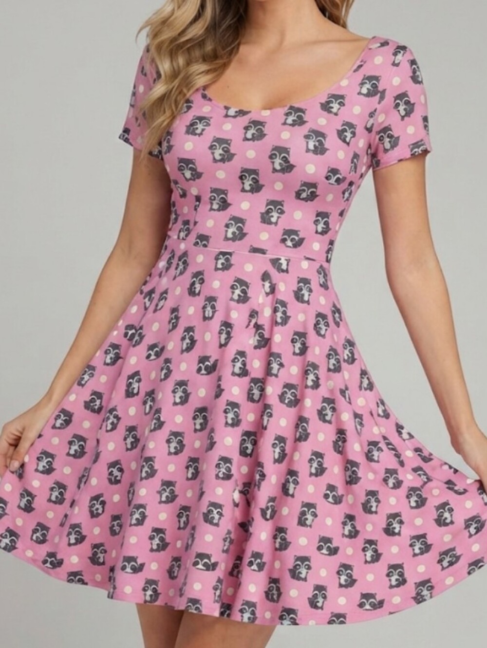 Eva Rose Raccoon Pink Polka Dot Fit & Flare Swing Dress with Pockets